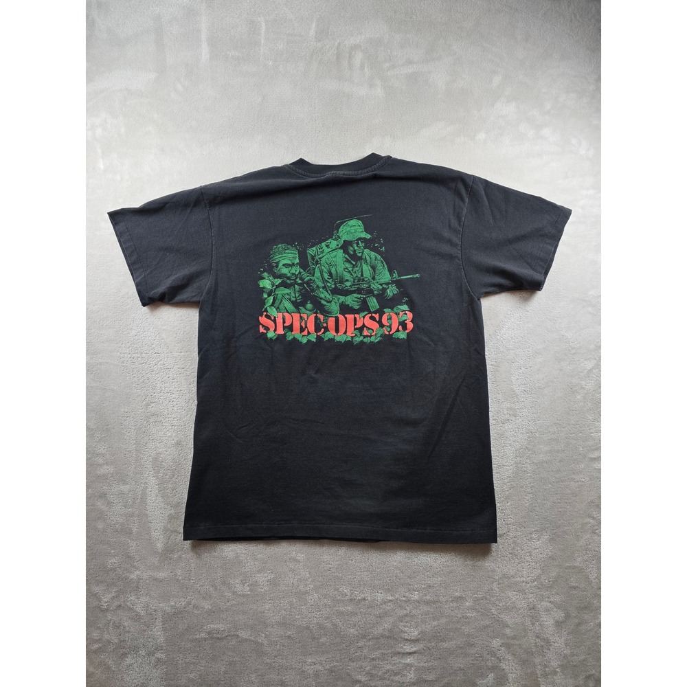 Vintage Special Ops 1993 Military Graphic T-Shirt Men L Fit M Black 90s USA Made